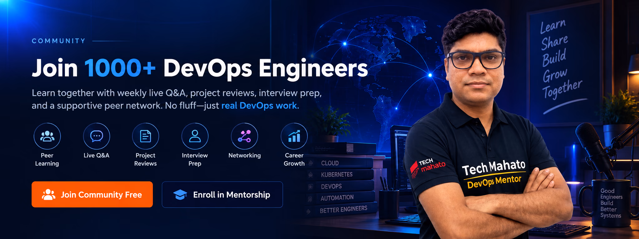 Tech Mahato DevOps Community — Join 1000+ DevOps Engineers. Peer learning, live Q&A, project reviews, interview prep, networking, and career growth.